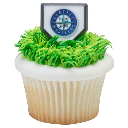 12 SEATTLE MARINERS Cupcake Rings MLB Home Plate Cake Toppers for Birthday Party Decoration Craft Supply