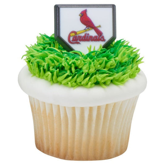 12 ST. LOUIS CARDINALS Cupcake Rings Mlb Home Plate Cake Toppers for Birthday Party Decoration Craft Supply