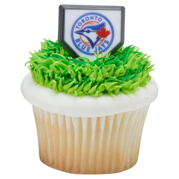 12 TORONTO BLUE JAYS Cupcake Rings Mlb Home Plate Cake Toppers for Birthday Party Decoration Craft Supply
