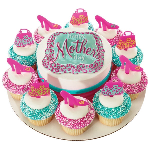 12 PURSE SHOE Cupcake Rings Animal Print Heel Shoe Fashion Cake Toppers Birthday Party Decoration