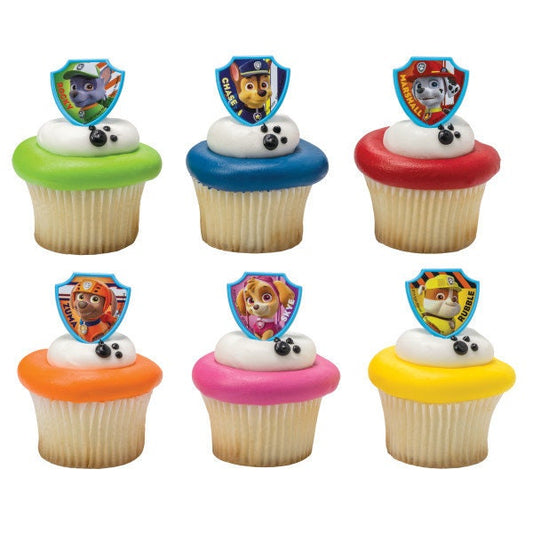 12 PAW PATROL Cupcake Rings Dogs Chase Rocky Skye Zuma Cake Toppers Birthday Party Decoration