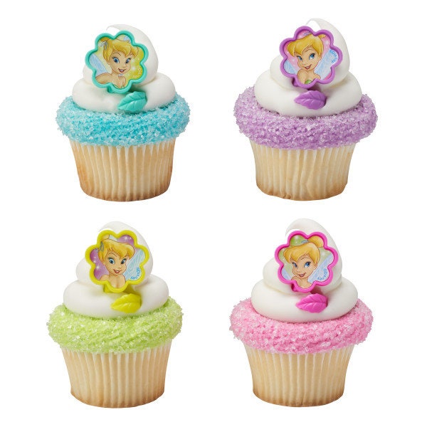 12 TINKERBELL Cupcake Rings I Believe in Fairies Tinker Bell Picks Cake Toppers Decoration Birthday Party