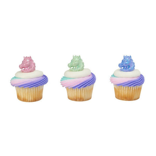 12 UNICORN Cupcake Rings Cake Toppers Fantasy Horse Iridescent Birthday Party Decoration Craft Supply