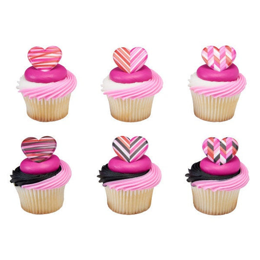 12 FRESH GEOMETRIC HEARTS Cupcake Rings Valentine Heart Love Xoxo Cake Toppers Birthday Party Decoration