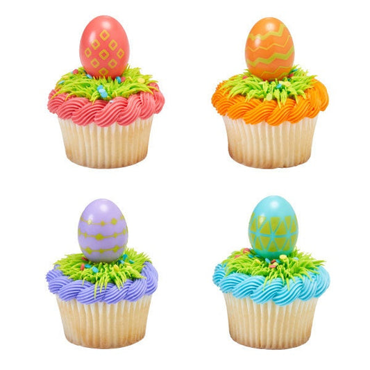 12 EASTER EGG Cupcake Picks Baptism Easter Christian Jesus Church Religious Cake Toppers Rings Party Decoration Craft Supply
