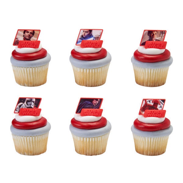 12 STAR WARS Cupcake Rings The Lost Jedi The Force Cake Toppers Birthday Party Decoration Craft Supply