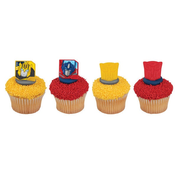 12 TRANSFORMERS Cupcake Rings Autobot Protectors Cake Toppers Birthday Party Decoration