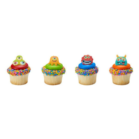 EYEBALL MONSTERS Cupcake Rings (12) Silly Halloween Faces Cake Toppers Birthday Party Decoration Craft Supply
