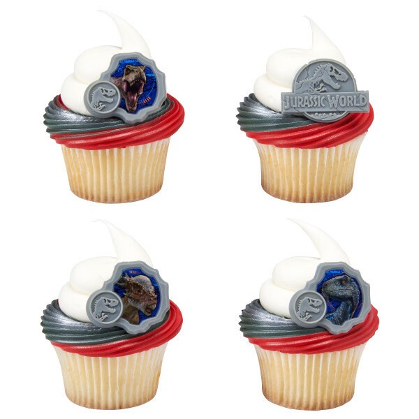 JURASSIC WORLD Cupcake Rings (12) Fallen Kingdom Dinosaur Movie Cake Toppers Birthday Party Decoration Craft Supply