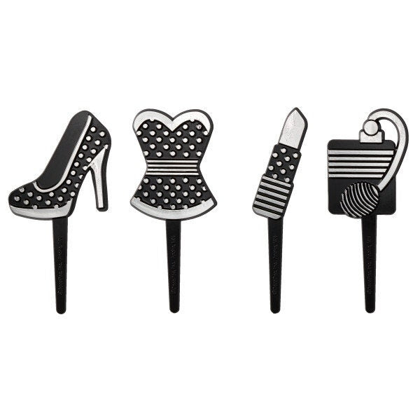 12 GIRLS NIGHT OUT Cupcake Picks Lipstick Shoe Dress Perfume Fashion Cake Toppers Birthday Party Decoration Craft Supply
