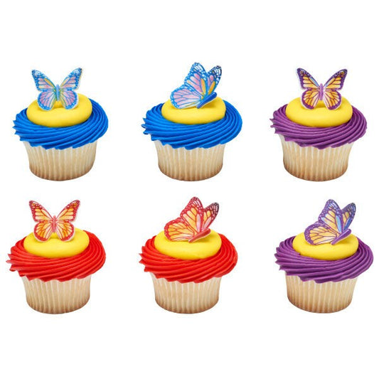 WATERCOLOR BUTTERFLIES Cupcake Rings (12) Spring Summer Easter Cake Toppers Party Decoration Craft Supply
