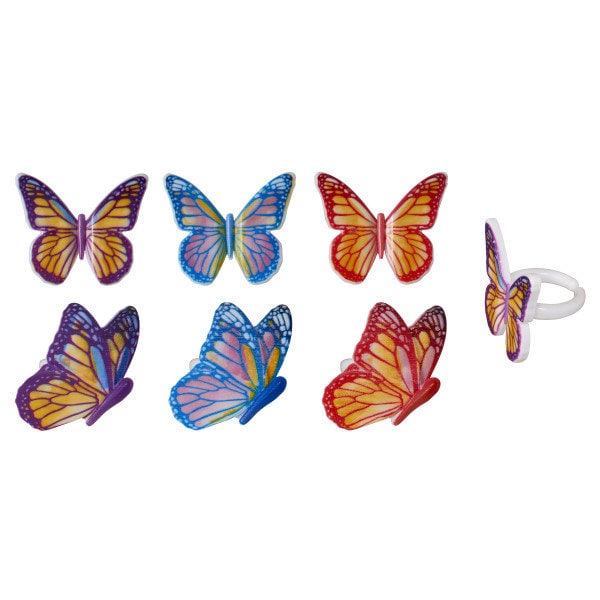 WATERCOLOR BUTTERFLIES Cupcake Rings (12) Spring Summer Easter Cake Toppers Party Decoration Craft Supply