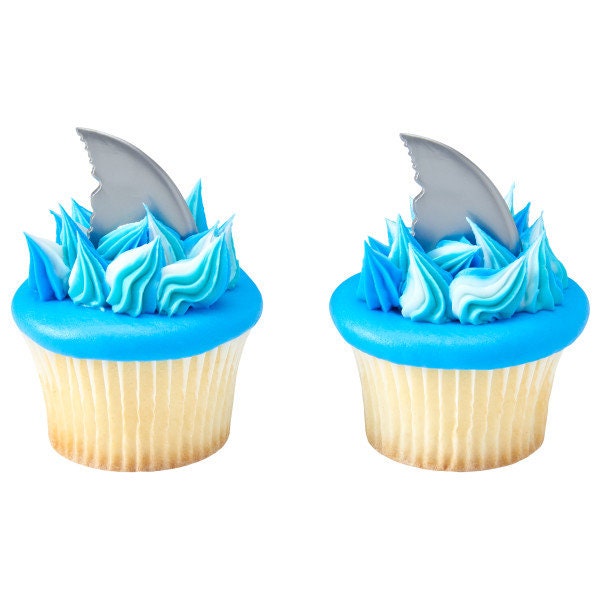 12 SHARK FIN Cupcake Picks Beach Ocean Under the Sea Week Cake Toppers Birthday Party Decoration