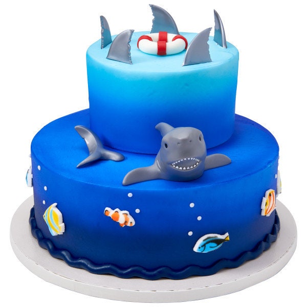 12 SHARK FIN Cupcake Picks Beach Ocean Under the Sea Week Cake Toppers Birthday Party Decoration