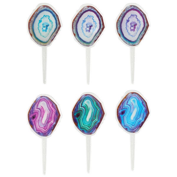 12 AGATE / GEODE Cupcake Picks Crystal Rocks Gem Gold Cake Toppers Birthday Party Decoration Craft Supply