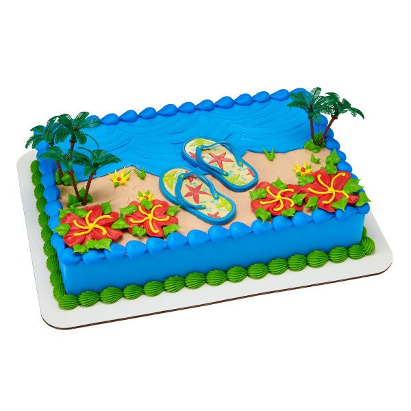 SUMMER FLIP FLOPS Cake Topper Palm Tree Beach Sand Party Vacation Cake Decoration Decoset Craft Supply