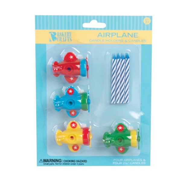AIRPLANE Candle Holder Set With Candles Cupcake Cake Toppers for Boys Birthday Party Decoration Flying