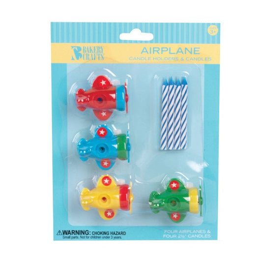 AIRPLANE Candle Holder Set With Candles Cupcake Cake Toppers for Boys Birthday Party Decoration Flying