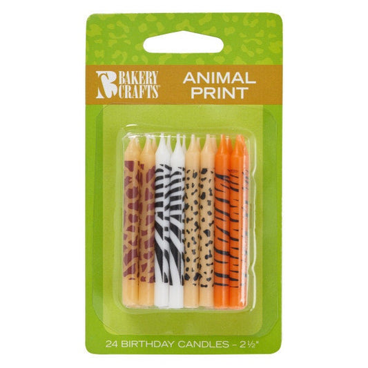 ANIMAL PRINT Candles Birthday Jungle Safari Zebra Tiger Giraffe Cupcake Cake Toppers for Birthday Party Decoration Craft Supply