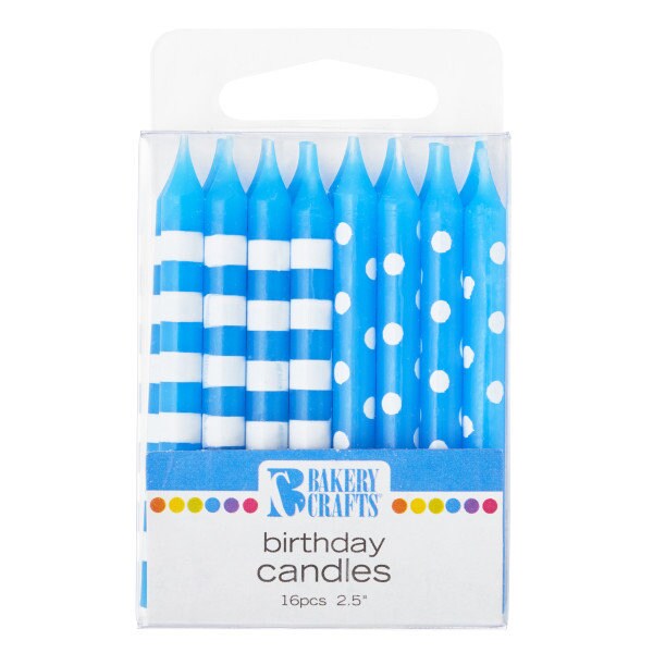BLUE DOTS & STRIPES Candles Birthday Cupcake Cake Toppers for Birthday Party Decoration polka dots Craft Supply