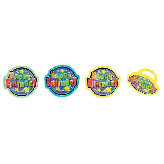HAPPY BIRTHDAY Cupcake Rings (12) Assortment Gift Cake Toppers Birthday Party Decoration Picks