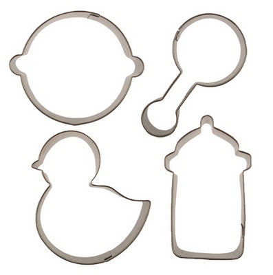 Cutie Cupcake Baby Cutter Set - Baby Face, Bottle, Rattle, and Duck -- For cakes, cupcakes, and cookies.  Fondant OR Gumpaste