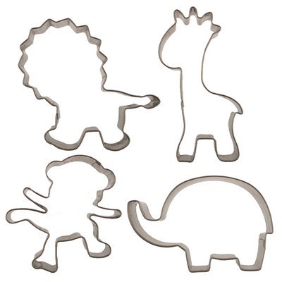 Cutie Cupcake Jungle Cutter Set - Monkey, Lion, Elephant, Giraffe -- For cakes, cupcakes, and cookies.  Fondant OR Gumpaste Craft Supply