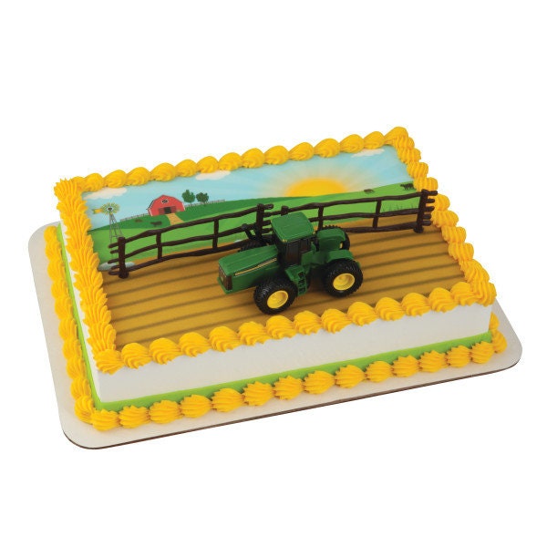 JOHN DEERE Cake Topper Tractor Farm Fence Birthday Party Cake Decoration Decoset