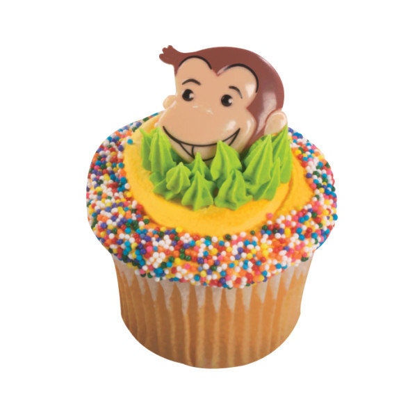 12 CURIOUS GEORGE Cupcake Rings Birthday Cake Toppers Party Decoration Picks