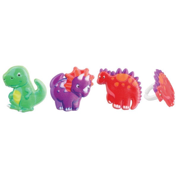 12 DINO PALS Cupcake Rings Dinosaur Birthday Cake Toppers Party Decoration Picks Craft Supply
