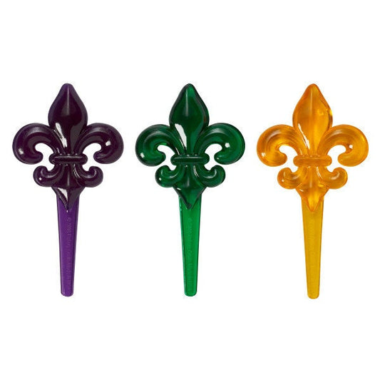 FLEUR DE LIS Cupcake Picks (12) Mardi Gras Rings Cake Toppers for Birthday Party Craft Supply