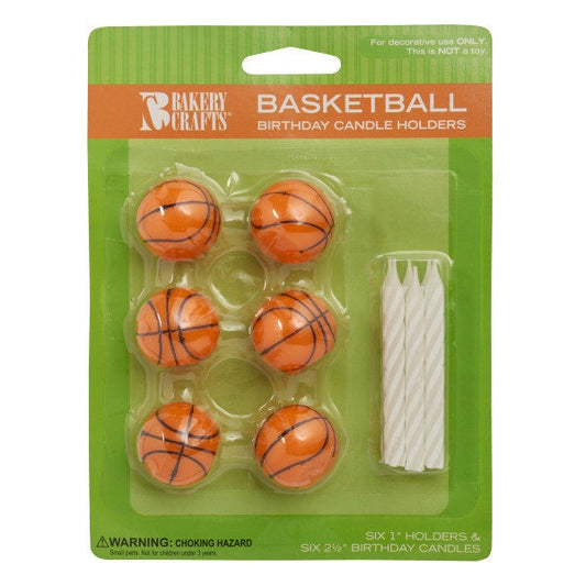 BASKETBALL Candle Holder Set With Candles Cupcake Cake Toppers Birthday Party Decoration Team