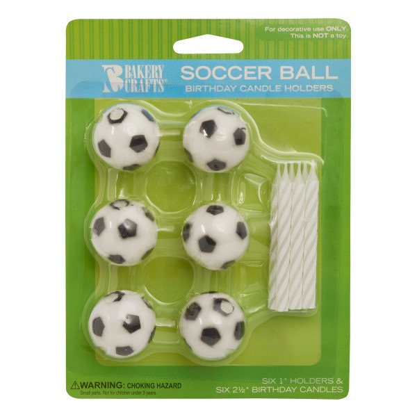 SOCCER BALL Candle Holder Set With Candles Cupcake Cake Toppers Birthday Party Decoration Team
