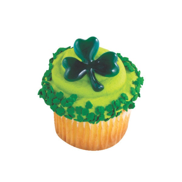 SHAMROCK GLITTER Cupcake Rings (12) Puffy Cake Toppers St. Patrick's Day Party Decoration Craft Supply