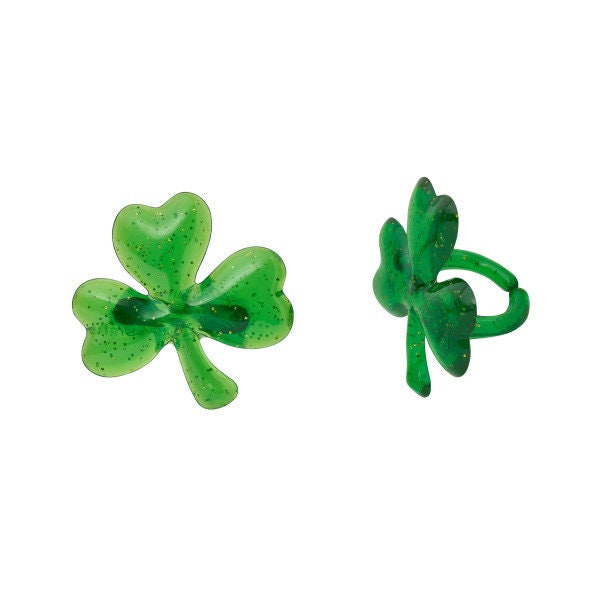 SHAMROCK GLITTER Cupcake Rings (12) Puffy Cake Toppers St. Patrick's Day Party Decoration