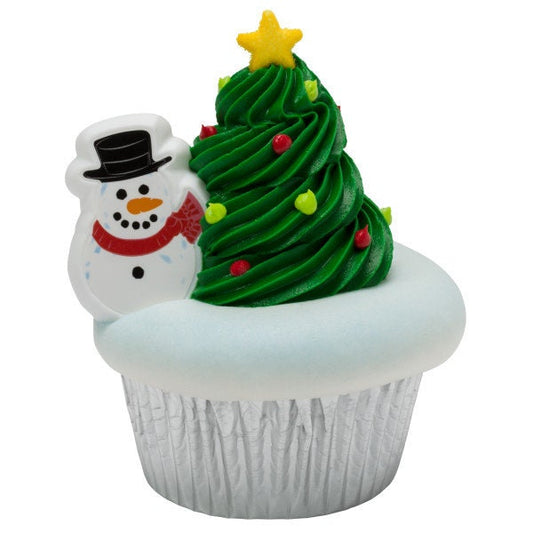SNOWMAN Cupcake Rings (12) Claus Christmas Elf Holiday Winter Snow Favors Cake Toppers Party Decoration Craft Supply