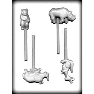 ZOO ANIMALS Sucker Hard Candy Mold -- Circus Rhino Kangaroo Bear Hippo Kangaroo