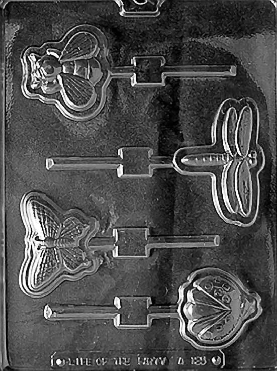 4 GARDEN BUGS LOLLY Ladybug Sucker Chocolate Candy Mold Craft Supply