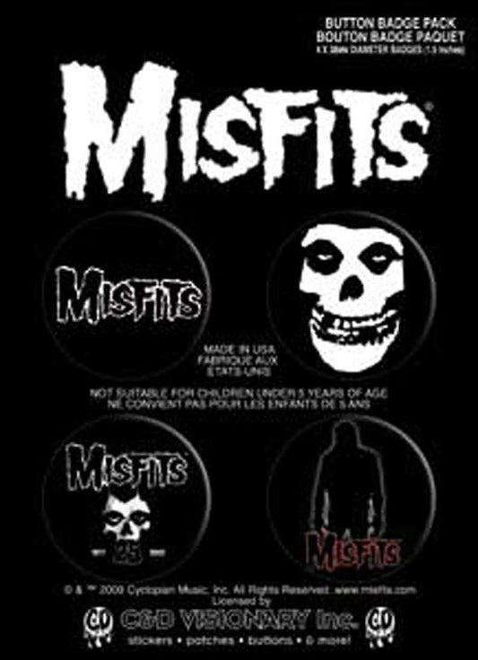 MISFITS 4-Piece Button Set - Assorted 1.5" - Rock Band - Pinback Badge Craft Supply