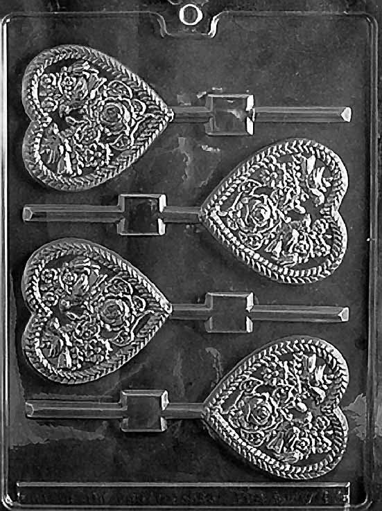 HEART Sucker With Birds & Flowers LollyValentines Chocolate Candy Mold