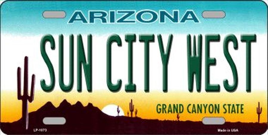 SUN CITY WEST Arizona State Background Metal License Plate