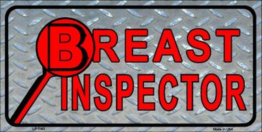 BREAST INSPECTOR Metal License Plate Craft Supply