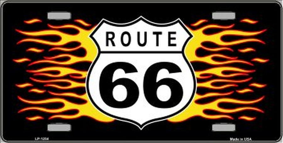 ROUTE 66 FLAMES Metal License Plate Craft Supply