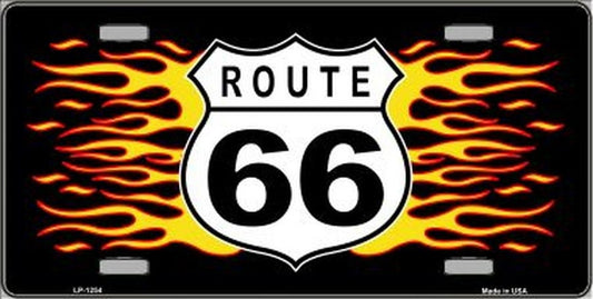 ROUTE 66 FLAMES Metal License Plate Craft Supply