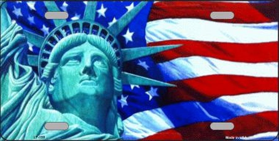 LADY LIBERTY Statute Of Liberty With Flag Metal License Plate Craft Supply