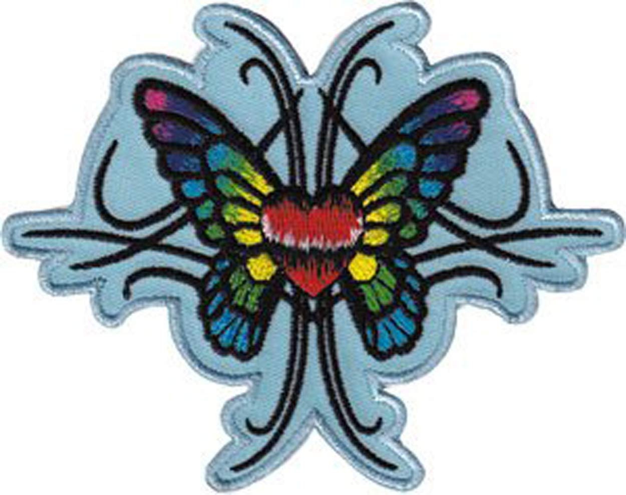 Rainbow Heart Butterfly Tatoo Patch - Embroidered Patch Applique Craft Supply