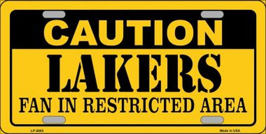CAUTION LAKERS FAN In Restricted Area Metal License Plate Sign Novelty Vanity Basketball