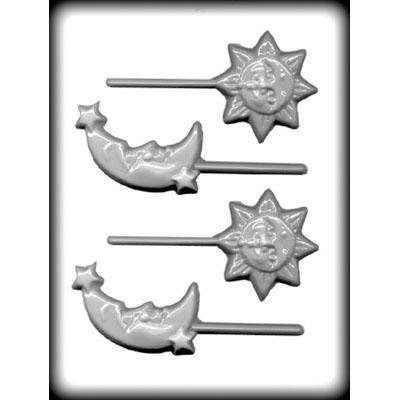 MOON & SUN Sucker Hard Candy Mold -- Earth Moon Sun Man Star Lolly Lollipop