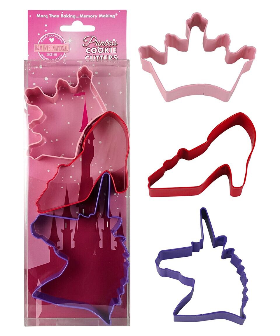 PRINCESS Cookie Cutters, Crown, Shoe, Unicorn, 3-Piece Set - Cakes Cupcakes Cookies Fondant Party
