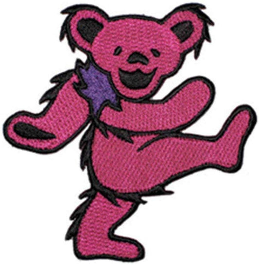 GRATEFUL DEAD Dancing Bear Pink Patch - Embroidered Rock Band Patch Applique Craft Supply